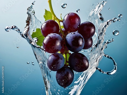 Refreshing Water Splash with Organic Purple Grapes and Fresh Fruit Close-Up photo