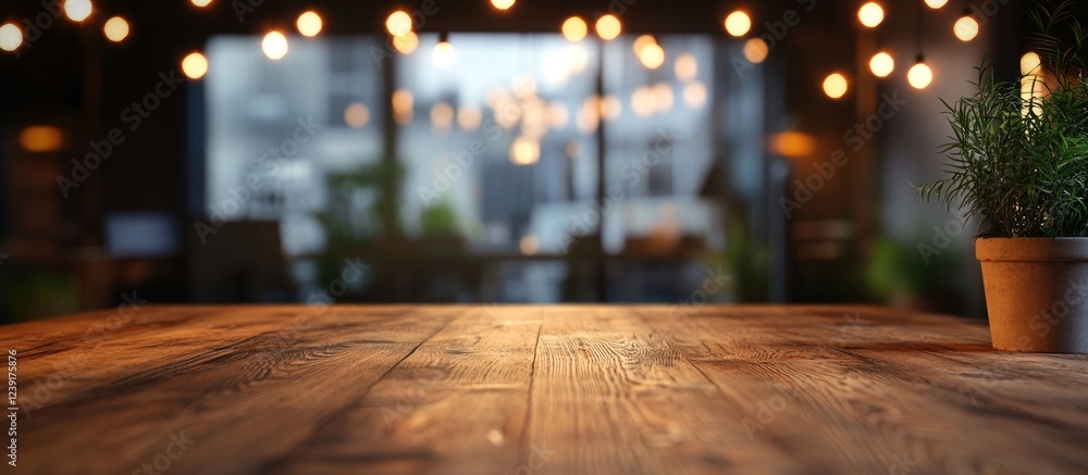 Rustic Wooden Table with Blurred Cafe Background Rustic Wooden Table with Blurred Cafe Background