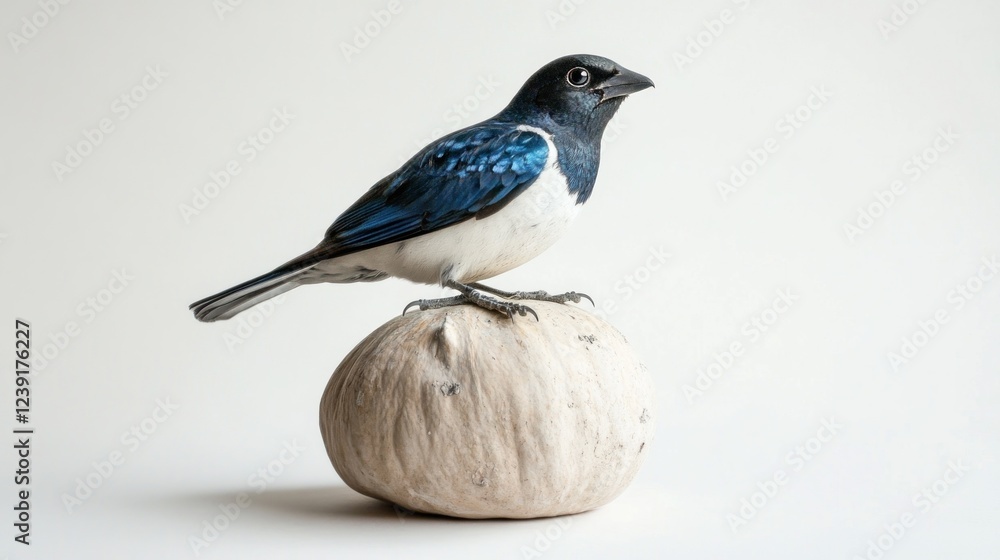 Obraz premium Blue bird perched on coconut, studio shot, nature background, wildlife image