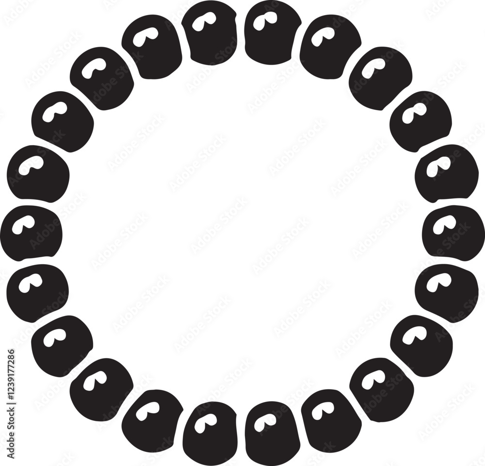 Fototapeta premium Silhouette vector of a beaded bracelet with round beads in a circular arrangement. Stylish jewelry icon for fashion, accessories, and handmade crafts.