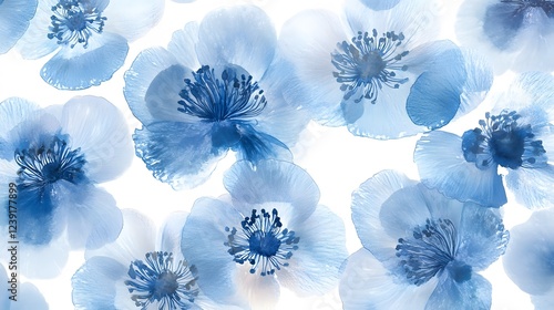 Delicate Blue Flowers Watercolor Style Artwork