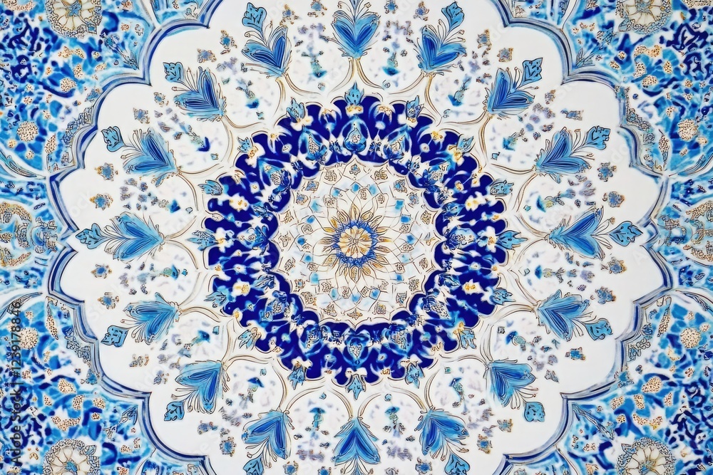 Fototapeta premium blue and white Islamic geometric pattern on paper