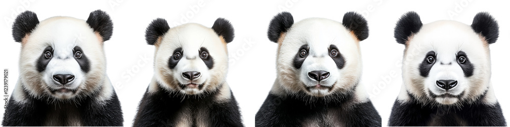 Fototapeta premium Set of an endearing panda's face isolated on transparent background