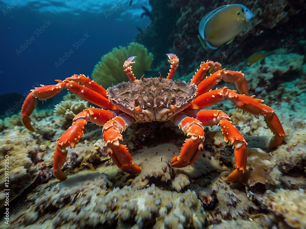 Colorful King Crab Close-Up in Tropical Ocean Habitat Underwater Photography Colorful King Crab Close-Up in Tropical Ocean Habitat Underwater Photography