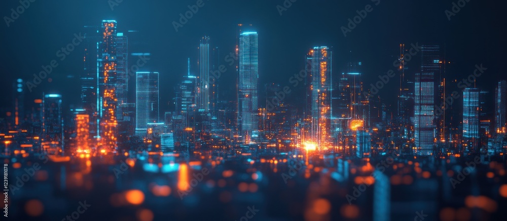 Futuristic Cityscape: A Digital Metropolis at Night Futuristic Cityscape: A Digital Metropolis at Night