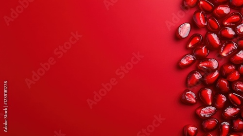 abstract background with pomegranate half elements in deep red tones, smooth texture, high detail, minimalistic design, detailed and elegant, professional style photo