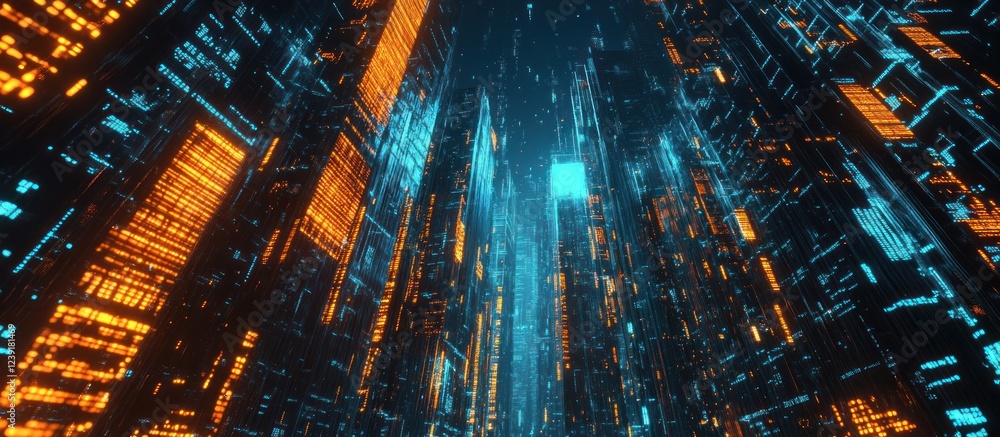 Futuristic Cityscape: A Digital Metropolis of Light and Code Futuristic Cityscape: A Digital Metropolis of Light and Code