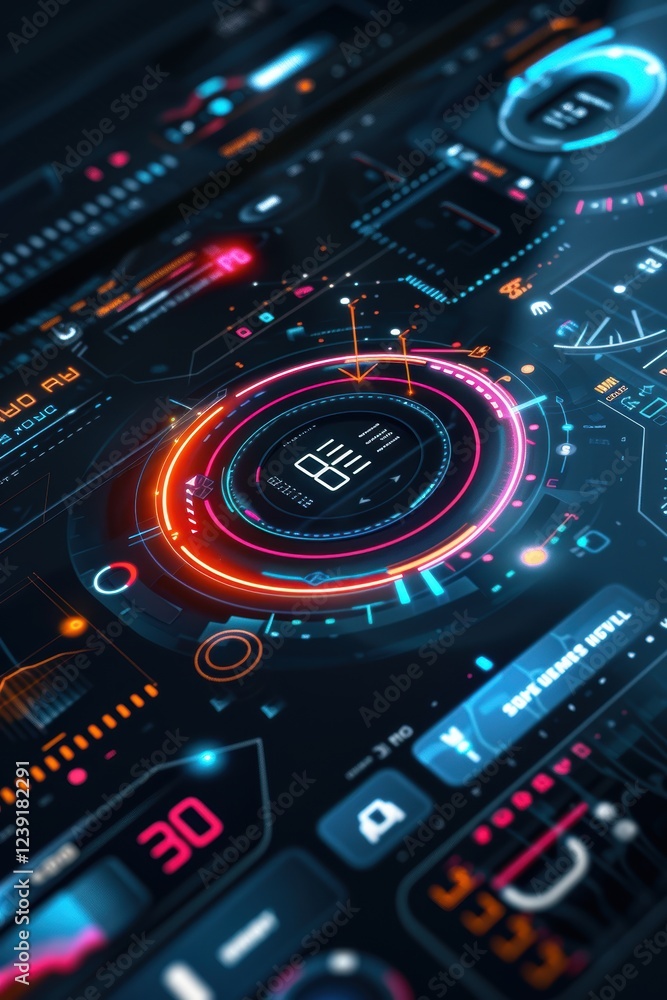Futuristic Vehicle Monitoring App with Holographic UI and Fuel Efficiency Progress Bar Futuristic Vehicle Monitoring App with Holographic UI and Fuel Efficiency Progress Bar