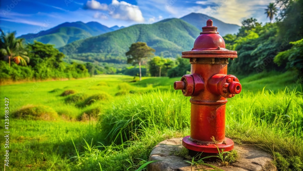 Rustic Charm: Old Red Fire Hydrant in Rural Thailand Rustic Charm: Old Red Fire Hydrant in Rural Thailand