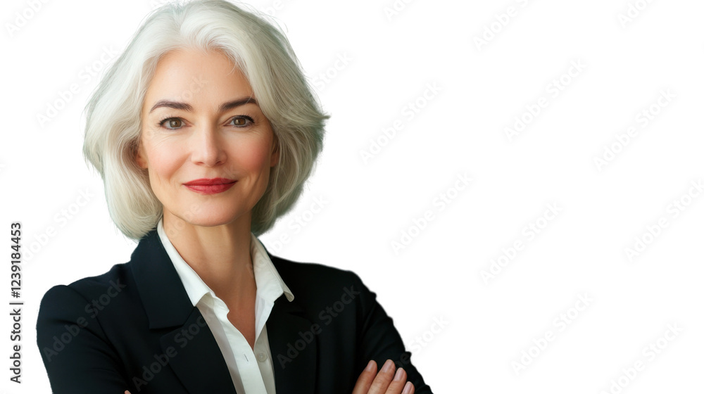 Confident senior businesswoman smiling with folded arms on transparent background Confident senior businesswoman smiling with folded arms on transparent background