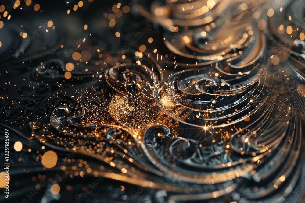 Intricate Laser Cutting Patterns in Steel: Macro Shot of Sparks in Modern Factory Intricate Laser Cutting Patterns in Steel: Macro Shot of Sparks in Modern Factory