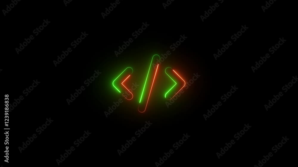 code symbol icon animation neon glow brown and green color on black background code symbol icon animation neon glow brown and green color on black background