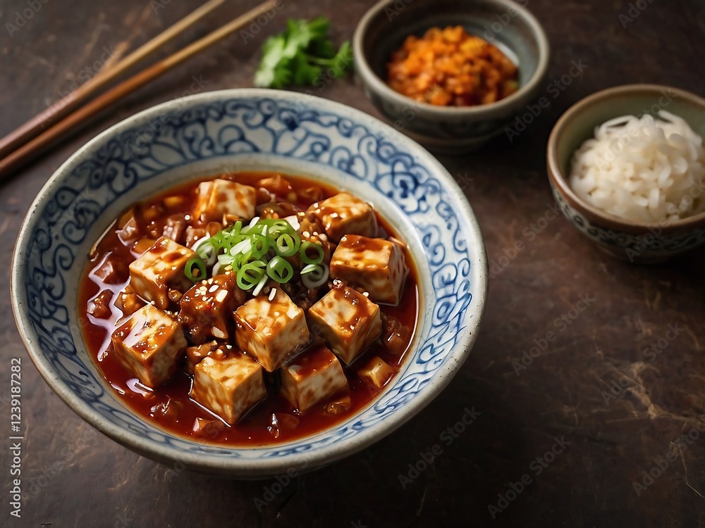 Spicy Tofu Stir-Fry Bowl with Green Onion and Asian Ingredients for a Hearty Vegan Dinner Spicy Tofu Stir-Fry Bowl with Green Onion and Asian Ingredients for a Hearty Vegan Dinner