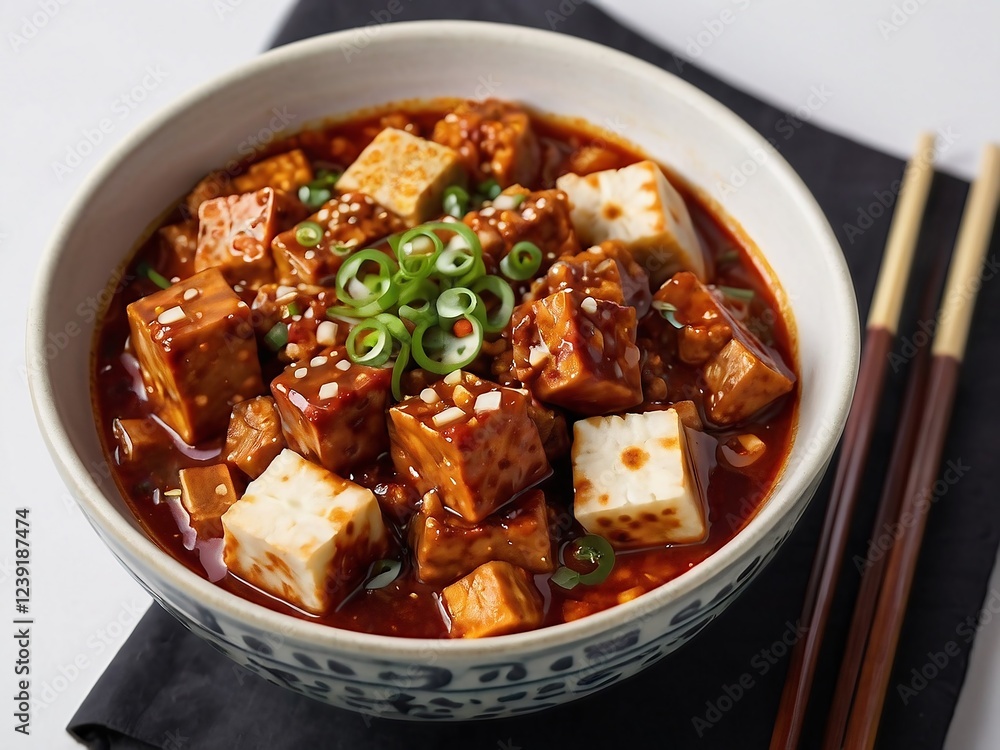 Savory Mapo Tofu Bowl with Green Onion Garnish – Authentic Vegetarian Sichuan Cuisine Dinner Recipe Savory Mapo Tofu Bowl with Green Onion Garnish – Authentic Vegetarian Sichuan Cuisine Dinner Recipe