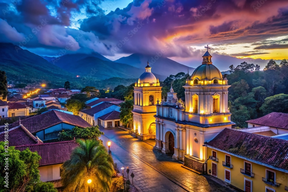 Obraz premium San Felipe, Retalhuleu, Guatemala: Low Light Landscape Photography - Dramatic Night Scene