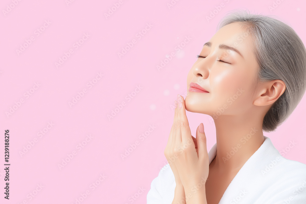 Skincare routine celebration with a woman enjoying a facial treatment at home Skincare routine celebration with a woman enjoying a facial treatment at home