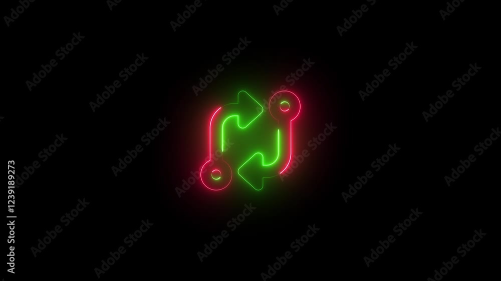 Code-compare symbol icon animation neon glow green and red color on black background Code-compare symbol icon animation neon glow green and red color on black background