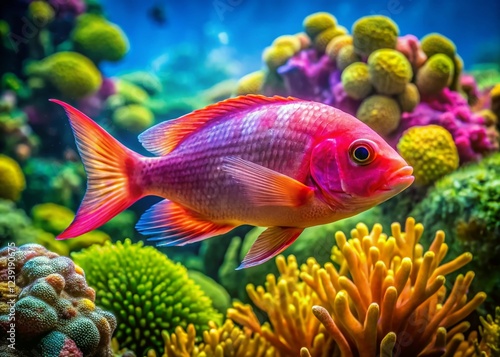 Scleropages Jardini, Pink Fish, Coral Reef, Aquarium Fish, Underwater Scene photo