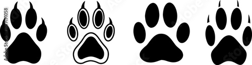 paw print of dog or cat, paws icon symbol foot print silhouette vector art illustration isolated on transparent png 