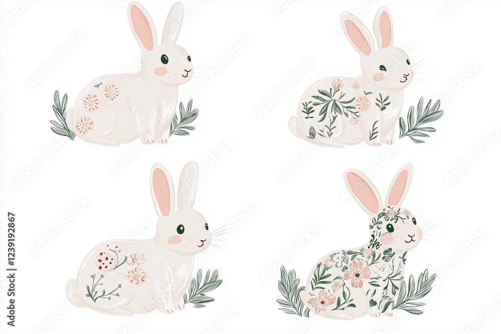 Frame exploring artistry of Lines arrays patterns in digital art set of cute vector bunnies with flowers artistry concept. Frame exploring artistry of Lines arrays patterns in digital art set of cute vector bunnies with flowers artistry concept.