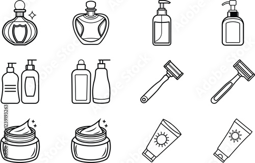 Personal Care Products Skincare, Fragrance, Shaving, and Hygiene Icons photo