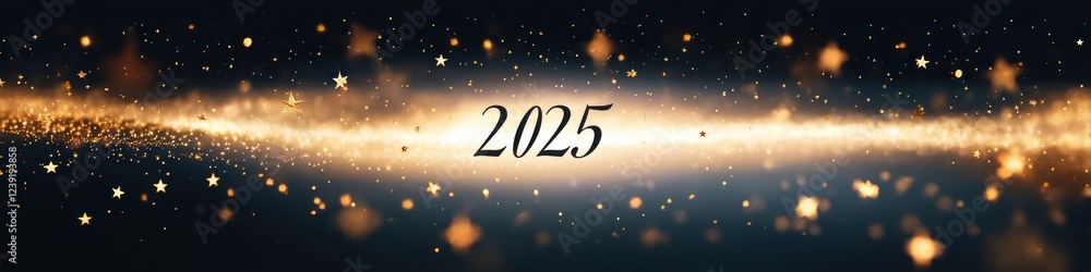 Fototapeta premium Elegant Minimalistic 2025 Design with Calligraphy and Gold Black Stars