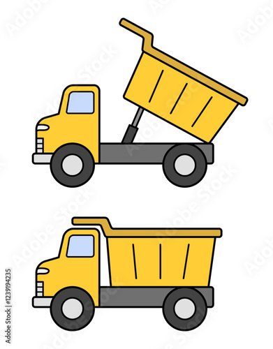Yellow Cartoon Dump Truck Construction Vehicle Clipart on a Transparent Background