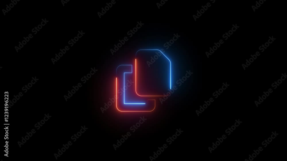 Copy symbol icon animation neon glow blue and brown color on black background Copy symbol icon animation neon glow blue and brown color on black background