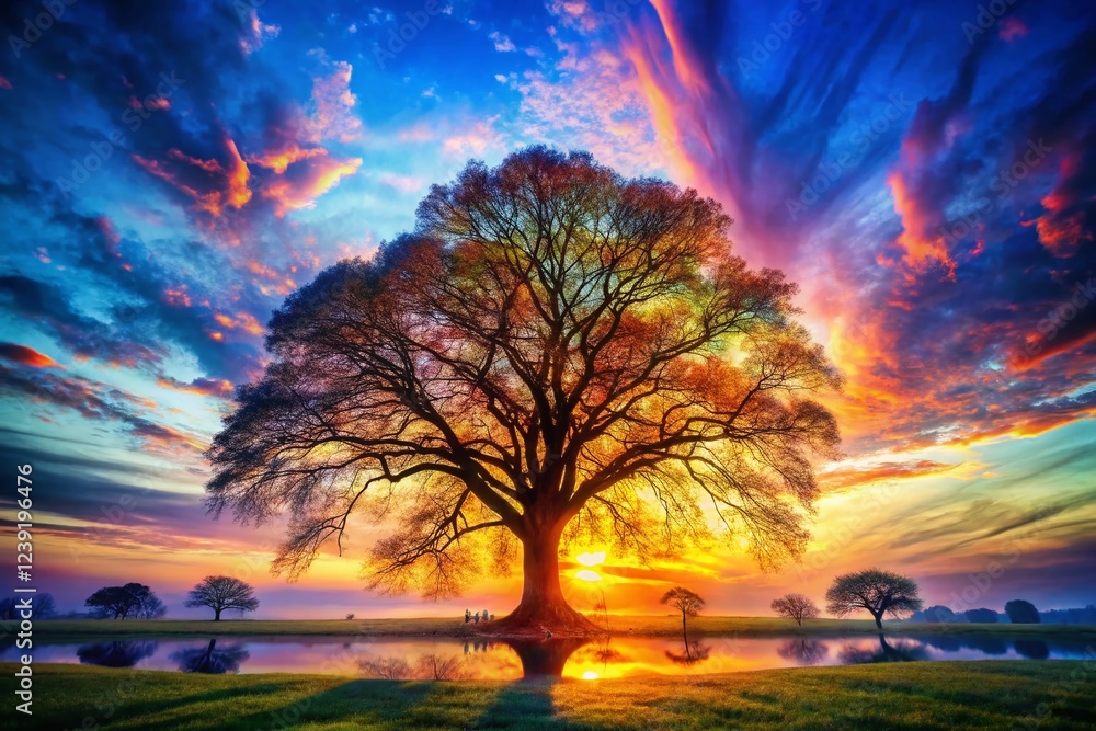 Obraz premium Serene Park Tree: Double Exposure Nature Photography