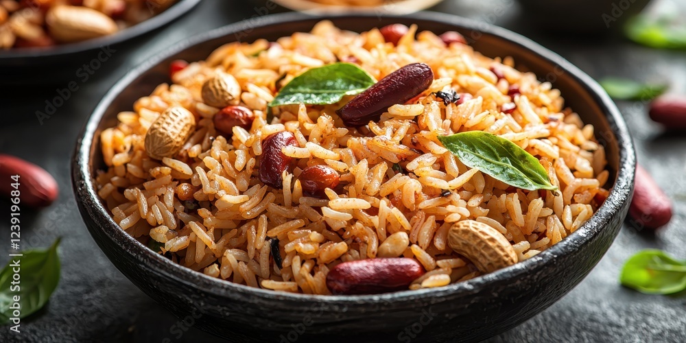 A detailed close-up of glowing puliyodarai (tamarind rice), with roasted peanuts, curry leaves, and tamarind pulp glistening on the surface. The vibrant yellow rice enhances the dish’s rich A detailed close-up of glowing puliyodarai (tamarind rice), with roasted peanuts, curry leaves, and tamarind pulp glistening on the surface. The vibrant yellow rice enhances the dish’s rich
