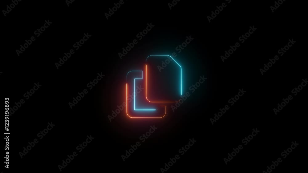 Copy symbol icon animation neon glow brown and cyan color on black background Copy symbol icon animation neon glow brown and cyan color on black background