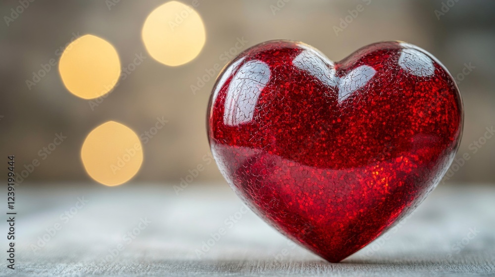 Fototapeta premium Red Glitter Heart Closeup with Bokeh Lights