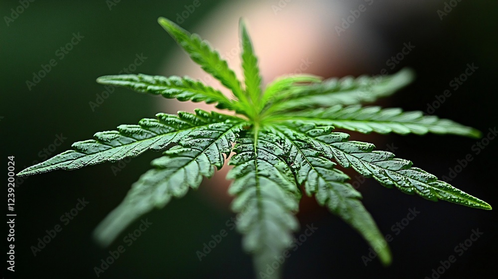 Cannabis plant close-up, leaf detail, dark background, cultivation Cannabis plant close-up, leaf detail, dark background, cultivation