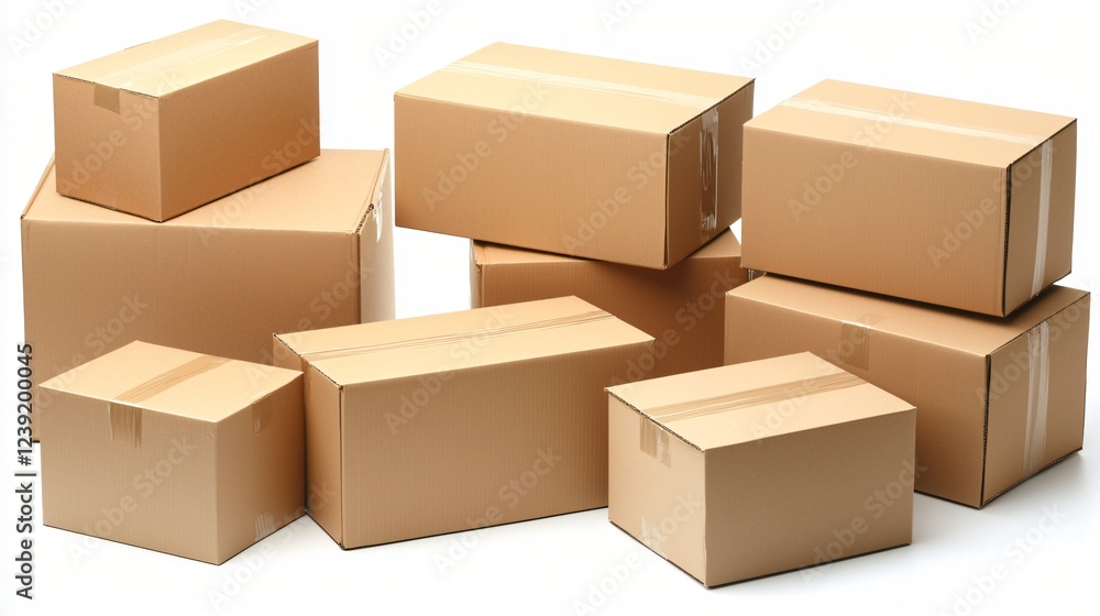 Cardboard boxes stacked, warehouse background, shipping concept Cardboard boxes stacked, warehouse background, shipping concept