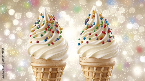 Wallpaper Mural soft serve ice cream cones with colorful toppings and bokeh background. Soft serve ice cream  Torontodigital.ca