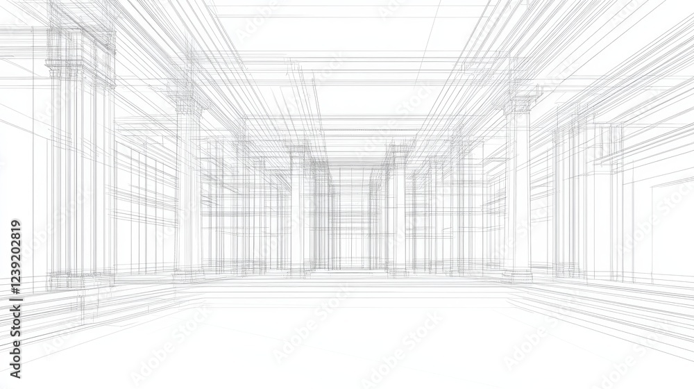 A 3D vector rendering of a buildings wireframe structure, showcasing a conceptual architectural blueprint A 3D vector rendering of a buildings wireframe structure, showcasing a conceptual architectural blueprint