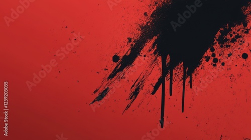 Abstract Red Background With Black Ink Splatter