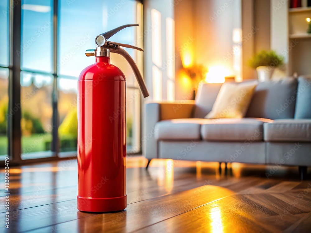 Obraz premium Silhouette of a Red Fire Extinguisher Standing in a Living Room