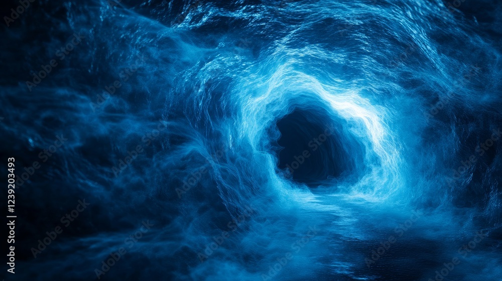 A 3D-rendered futuristic tunnel bathed in blue light and swirling smoke, blending industrial and horror elements for use in banners, posters, and templates A 3D-rendered futuristic tunnel bathed in blue light and swirling smoke, blending industrial and horror elements for use in banners, posters, and templates