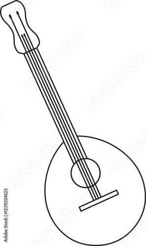 St. Patrick's Day, mandolin guitar, Irish folk musical instruments, black and white vector linear icon isolated on a white transparent background