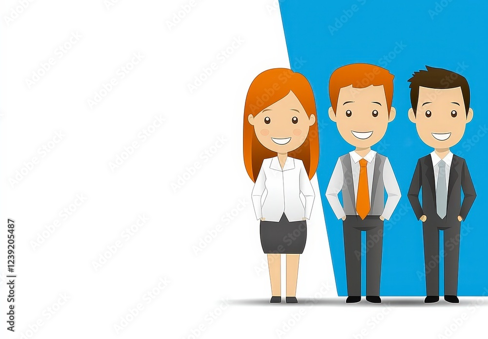 Group of Three Cartoon Business Characters on a Colorful Background Group of Three Cartoon Business Characters on a Colorful Background