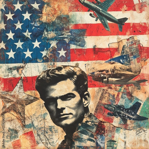 Wallpaper Mural American Patriotism Collage Featuring A Man And Airplanes Torontodigital.ca