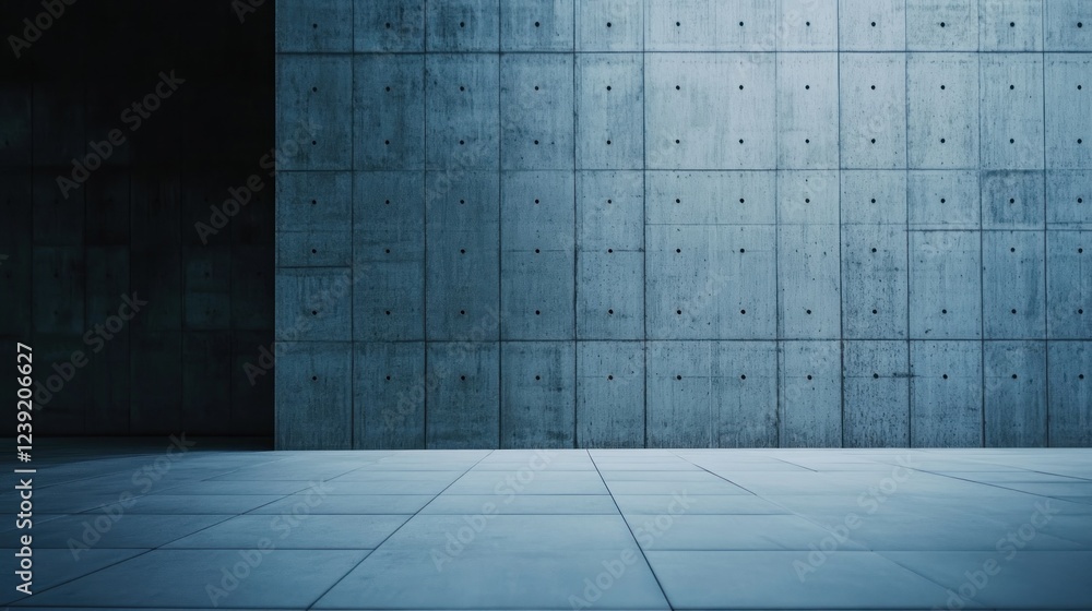 Concrete wall, tiled floor, urban backdrop, empty space, product display Concrete wall, tiled floor, urban backdrop, empty space, product display
