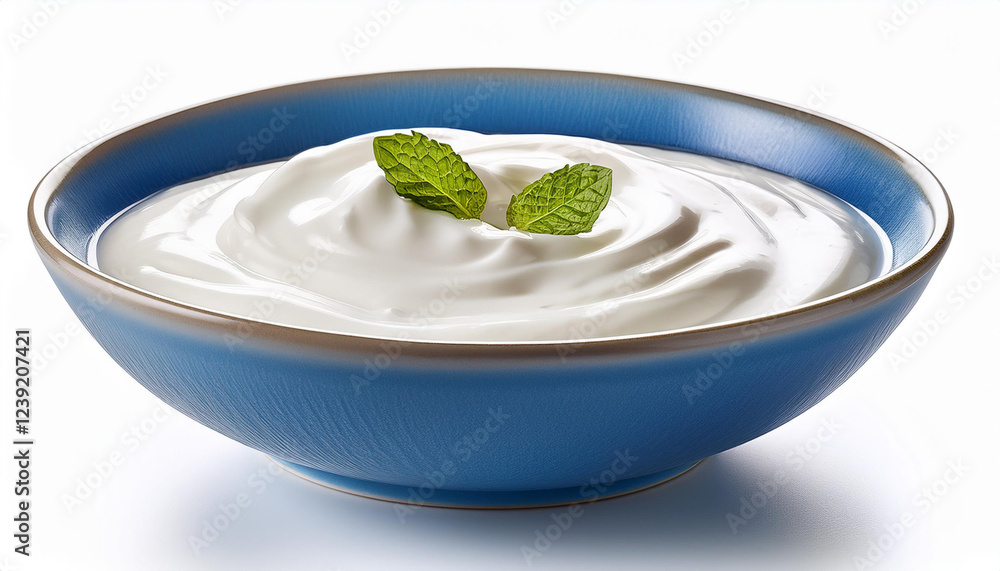fresh greek yogurt in a blue bowl isolated on white history fresh greek yogurt in a blue bowl isolated on white history
