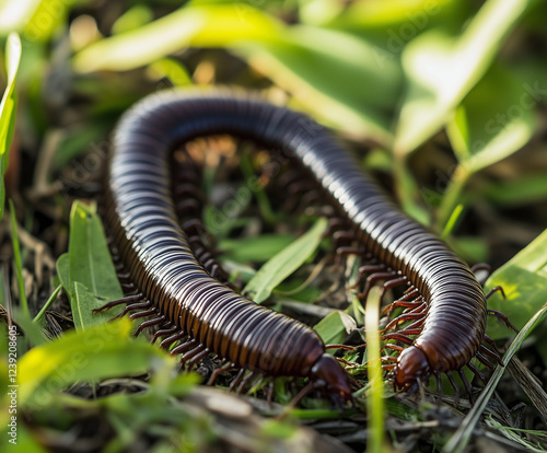 On the lawn, there are many millipedes photo