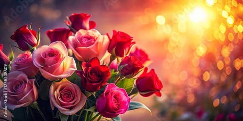 Wallpaper Mural Silhouette Valentine's Day Flowers: Red & Pink Gradient, Elegant Floral Design Torontodigital.ca