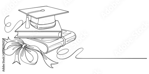 line art drawing of graduation hat vector illustration