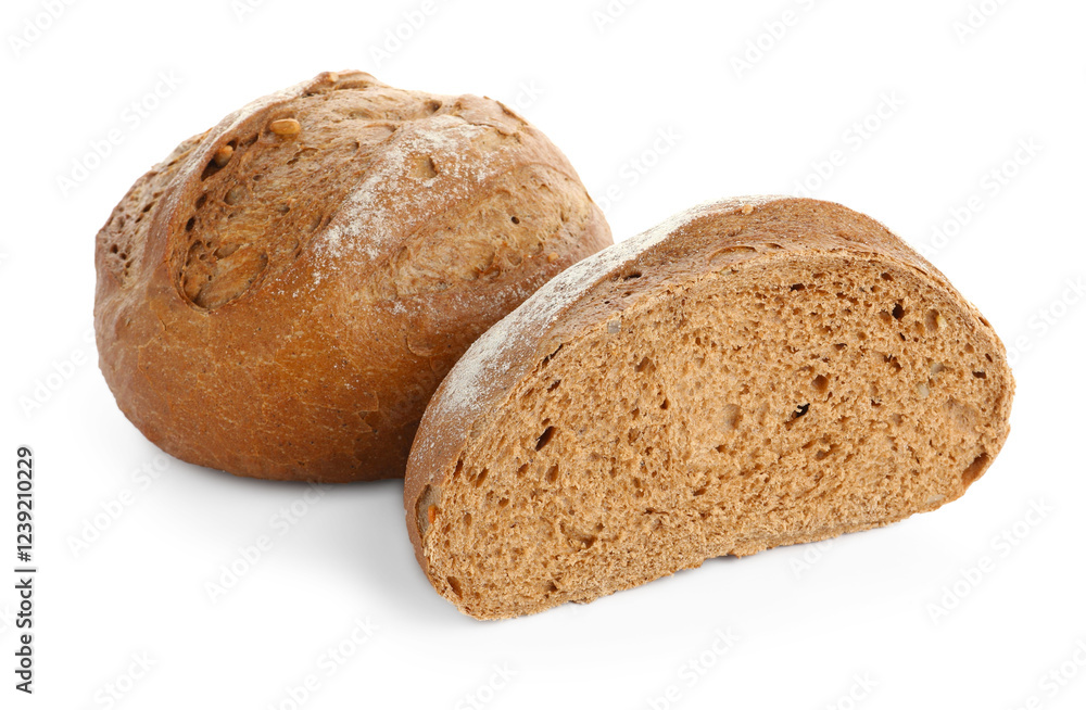 Whole and cut bread isolated on white Whole and cut bread isolated on white