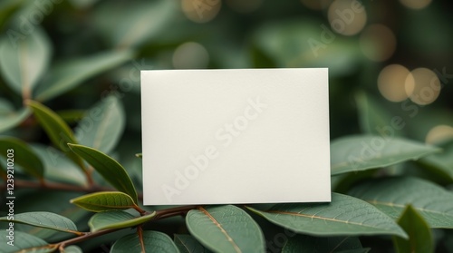 Blank White Card Mockup on Green Leaves