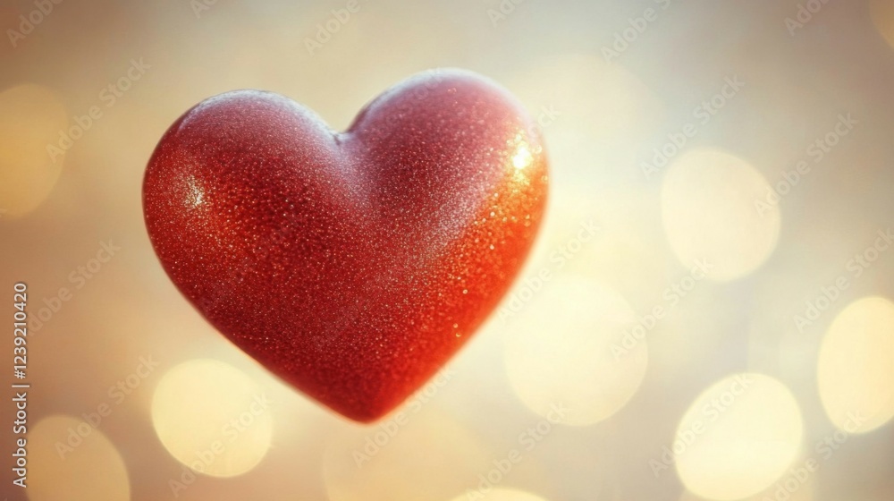 Obraz premium Red Glittery Heart Romantic Symbol Bokeh Background